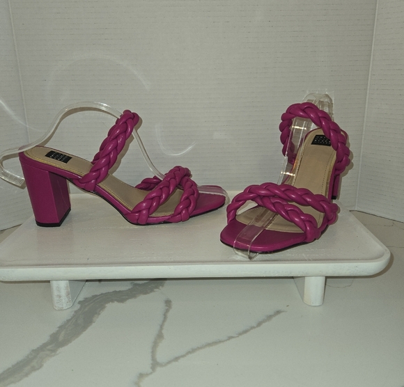 White House Black Market Adalynn Braided Block Heel Mule Sandals Pink Size 8 - Picture 1 of 10